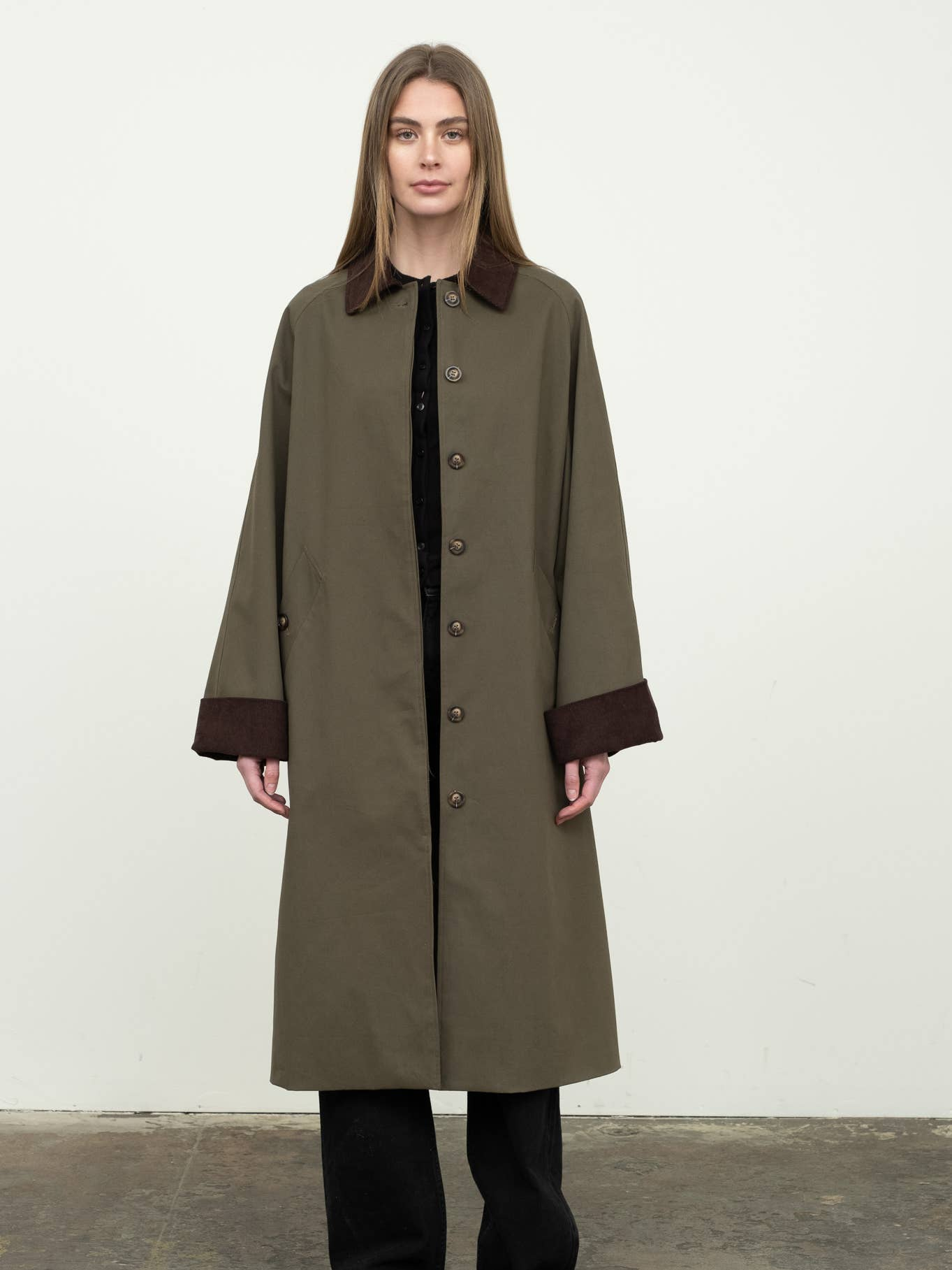 Courduroy Detail Trench Coat
