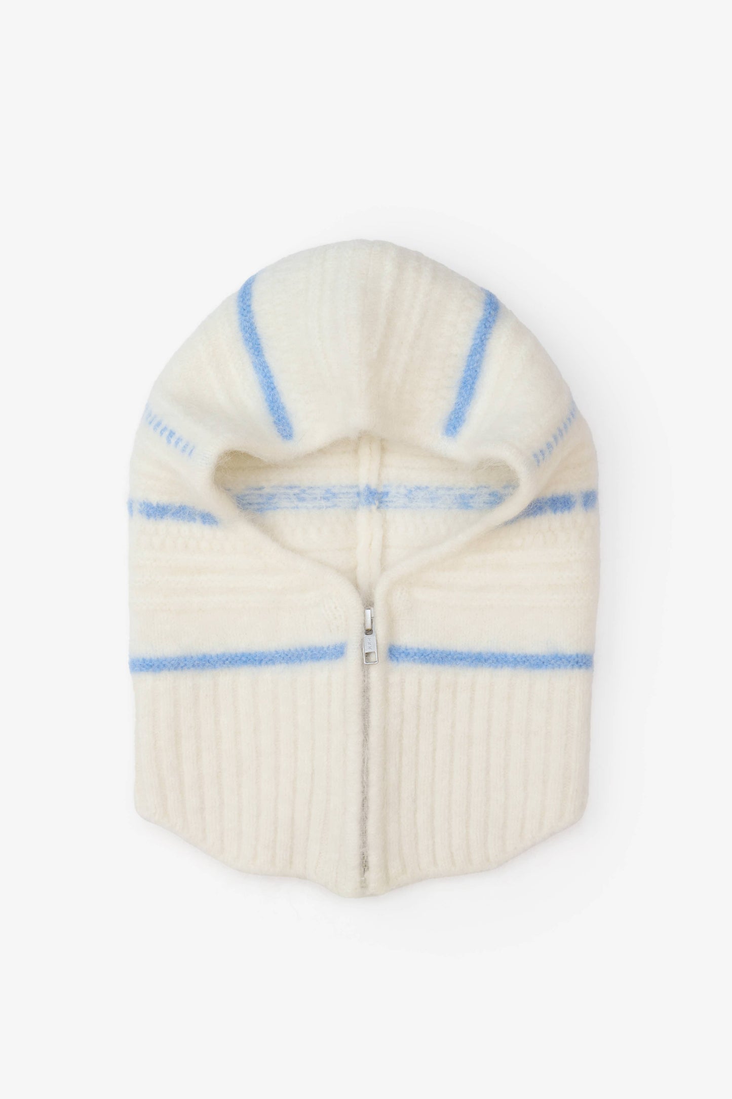 The Alpaca Balaclava with Zip - White/Sky Blue