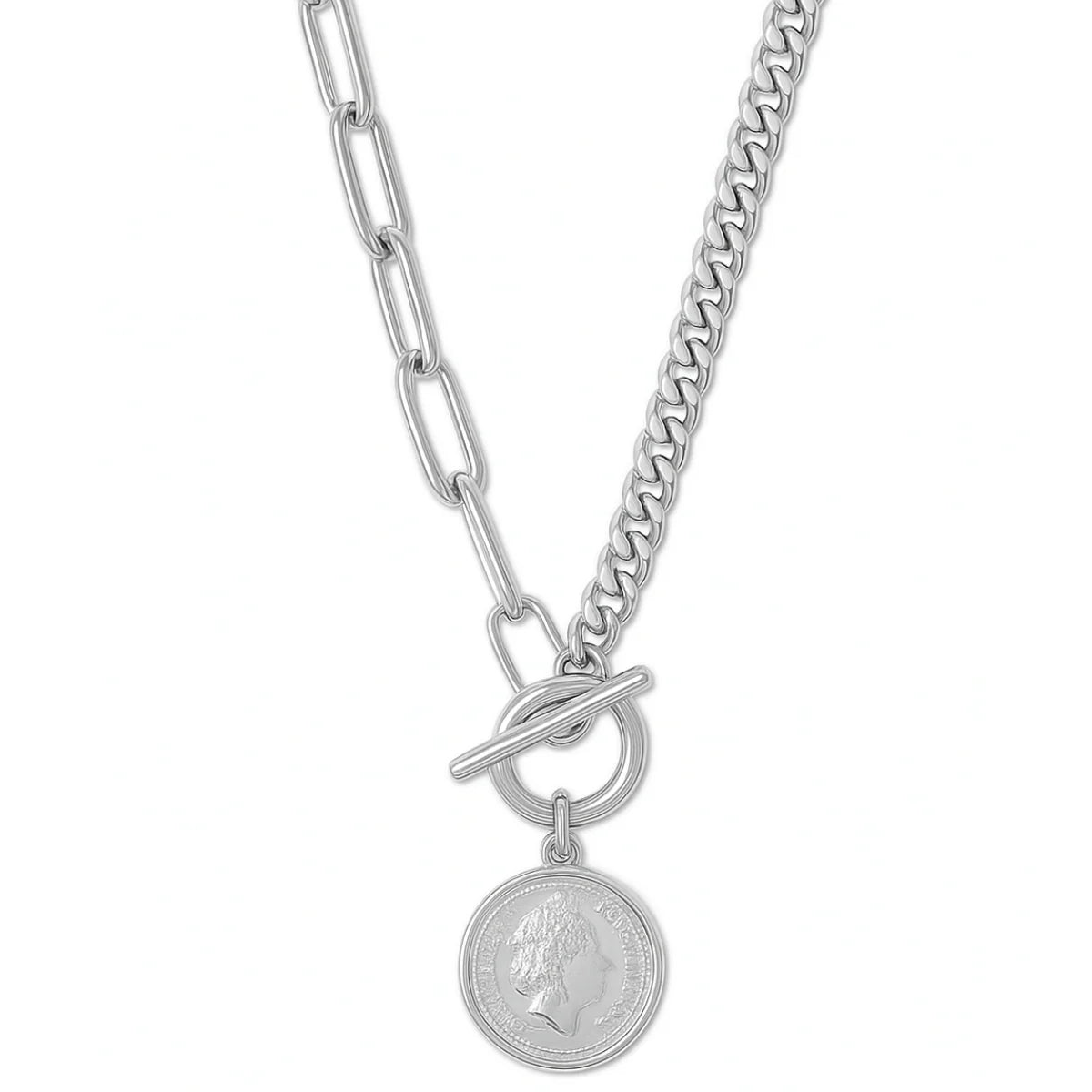 Stacie Toggle Chain Coin Necklace (Silver)