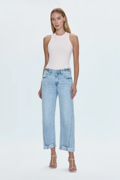 Kacey Mid Rise Cuffed Straight Jean