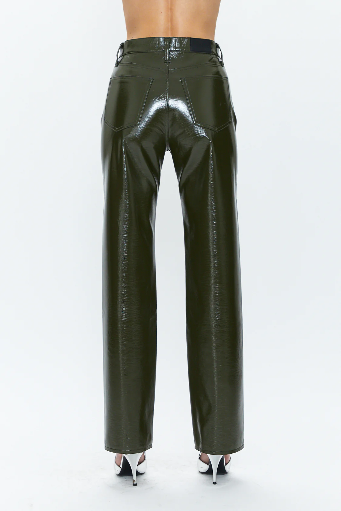 Cassie Super High Rise Straight in Olive Vinyl