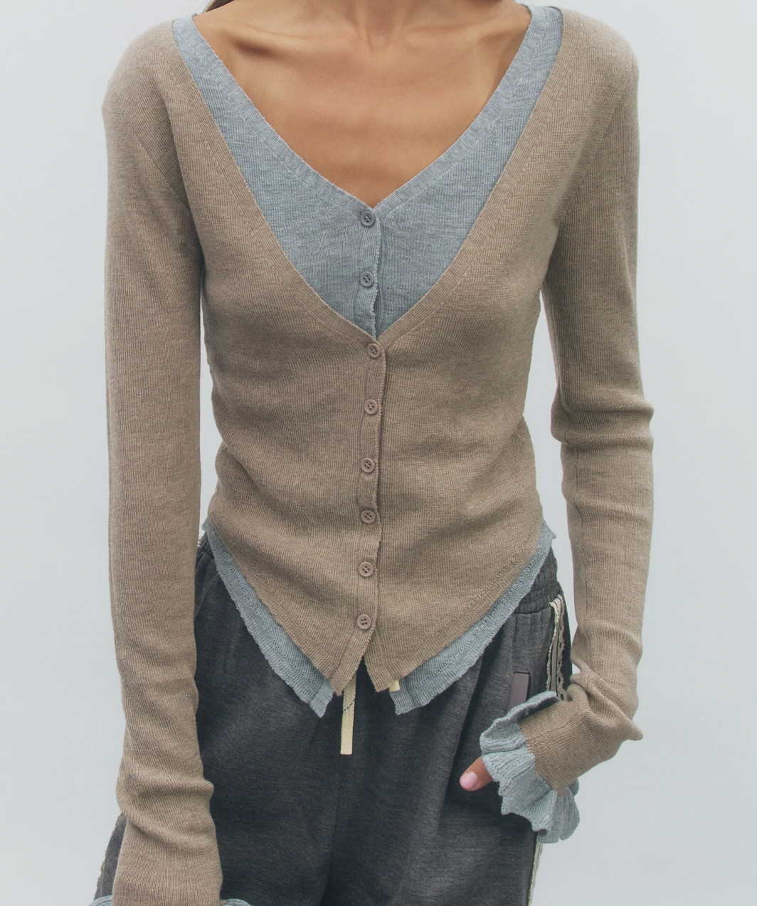 Two Tone Double Layer Cardigan