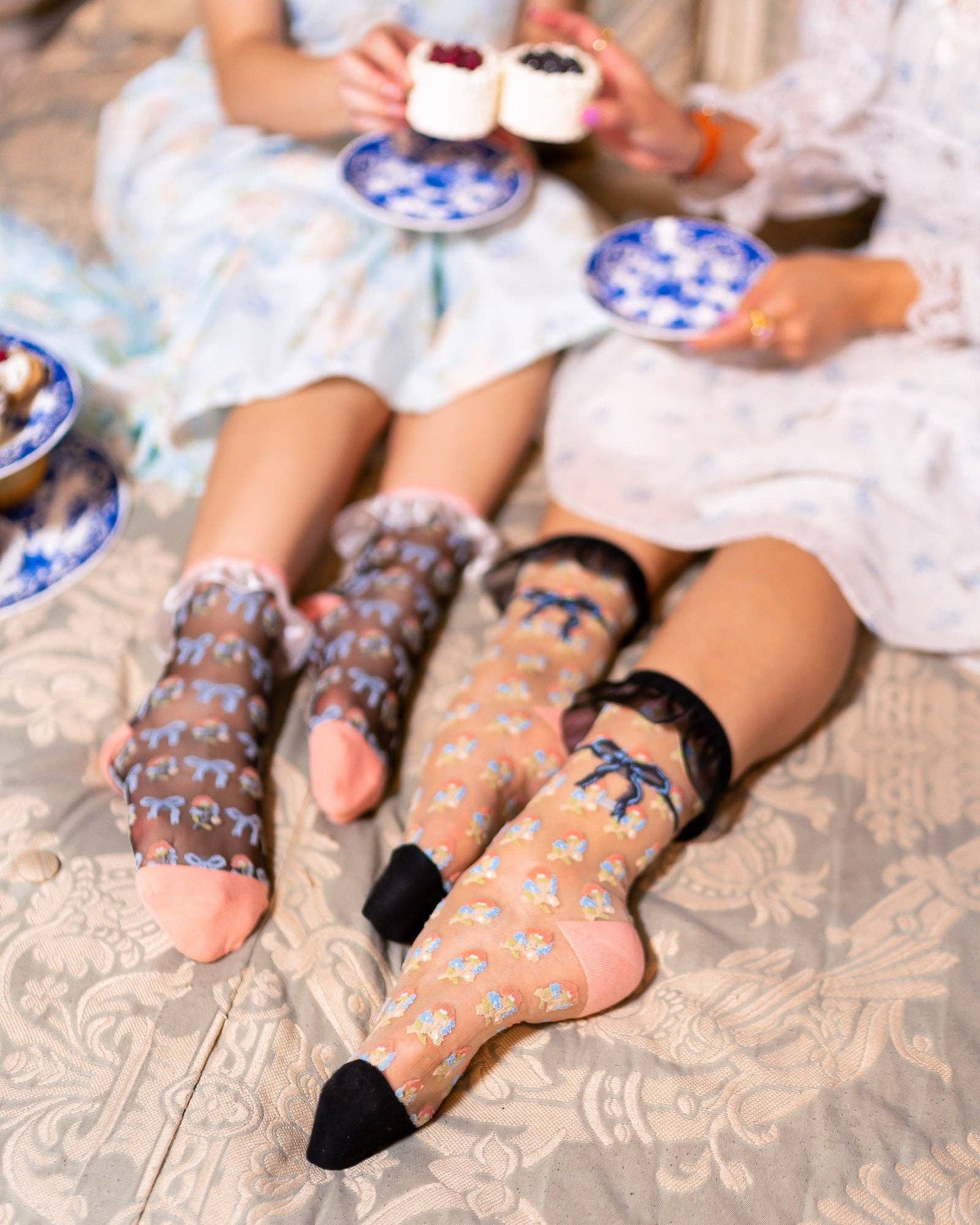 Floral Ruffle Sheer Crew Sock