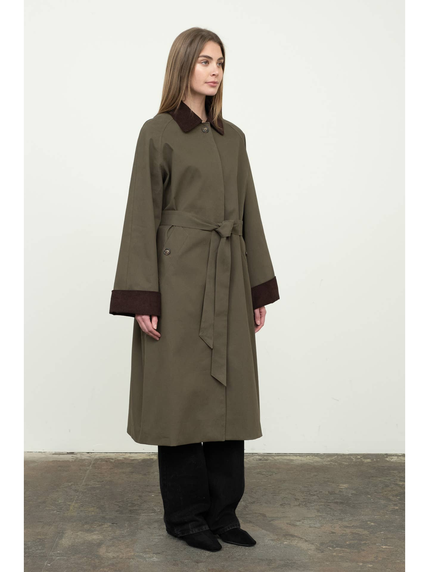 Courduroy Detail Trench Coat
