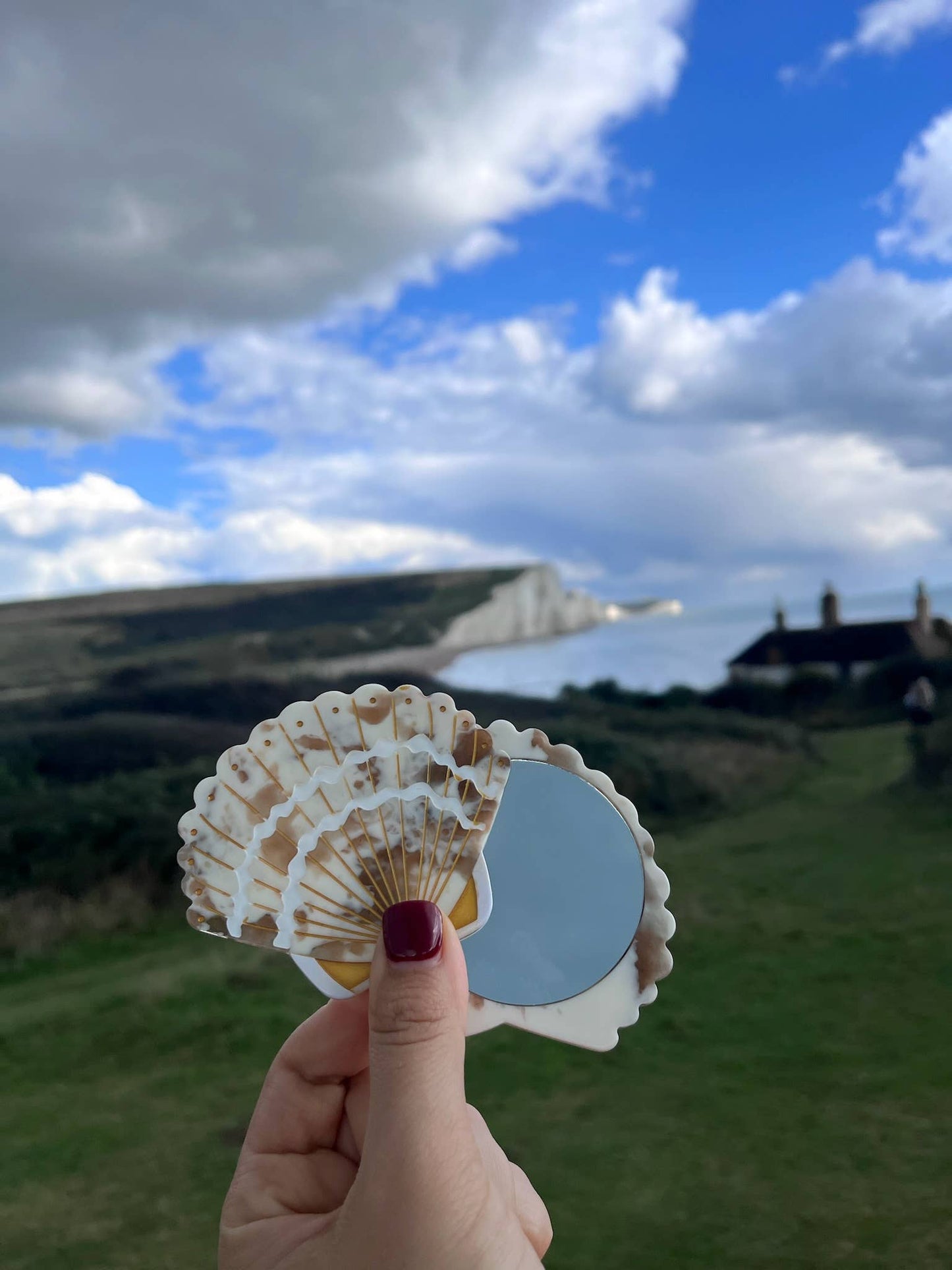 Hand-Painted Seashell Compact Mirror