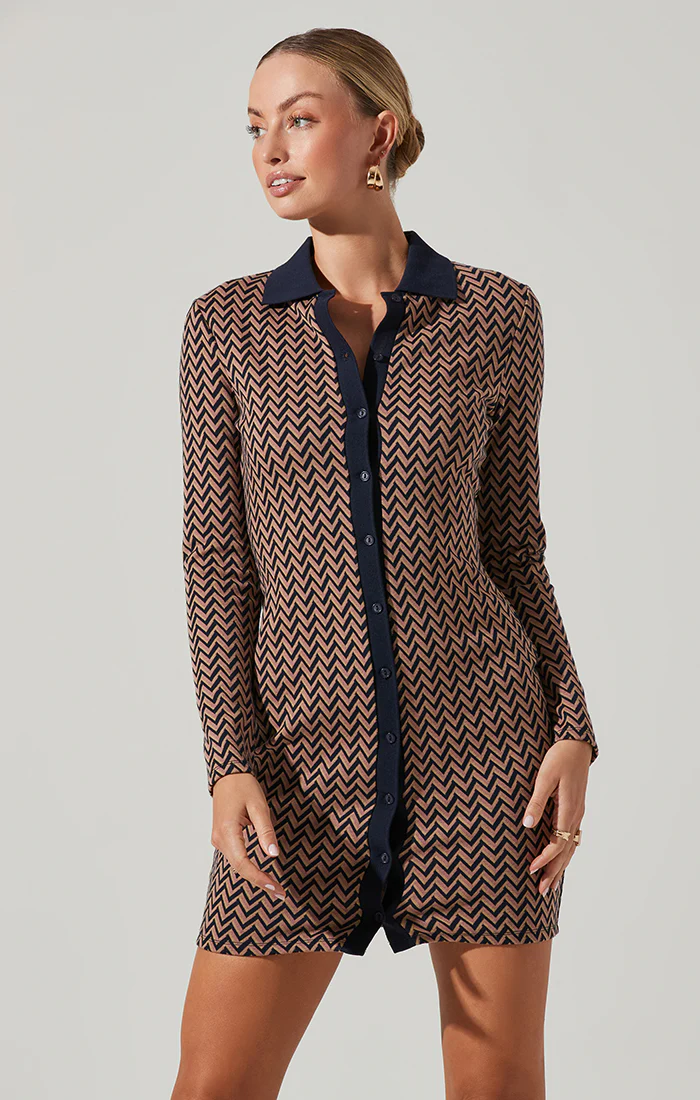 ASTR Kambrie Collared Chevron Mini Dress