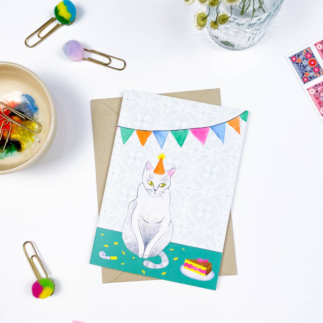 Birthday Cat  Blank Greeting Card