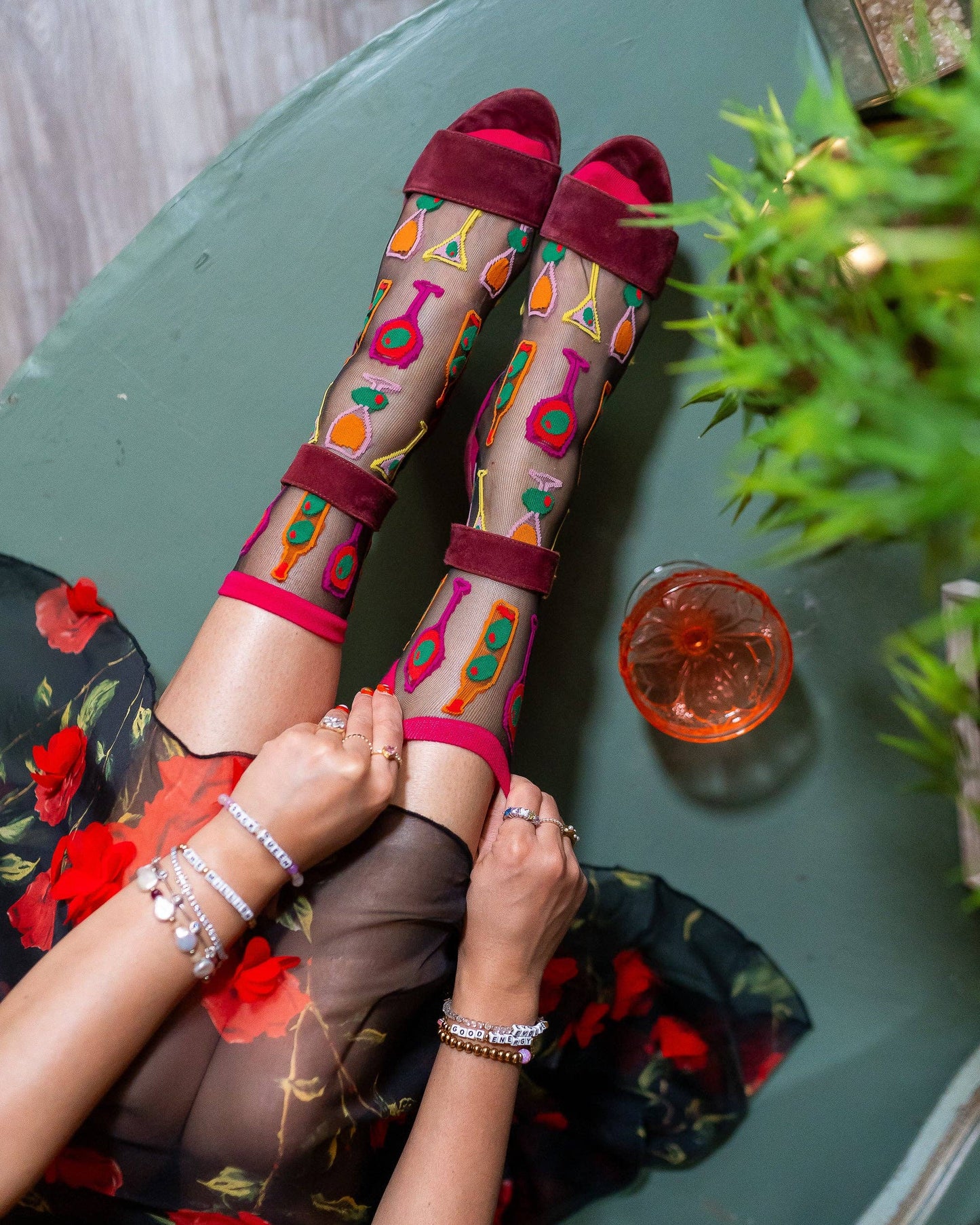 Cocktail Hour Sheer Crew Sock