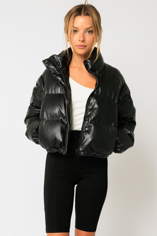 Brett Faux Leather Puffer Jacket