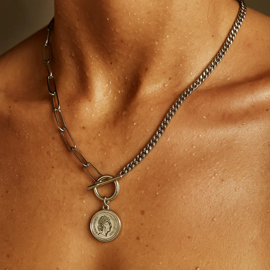 Stacie Toggle Chain Coin Necklace (Silver)