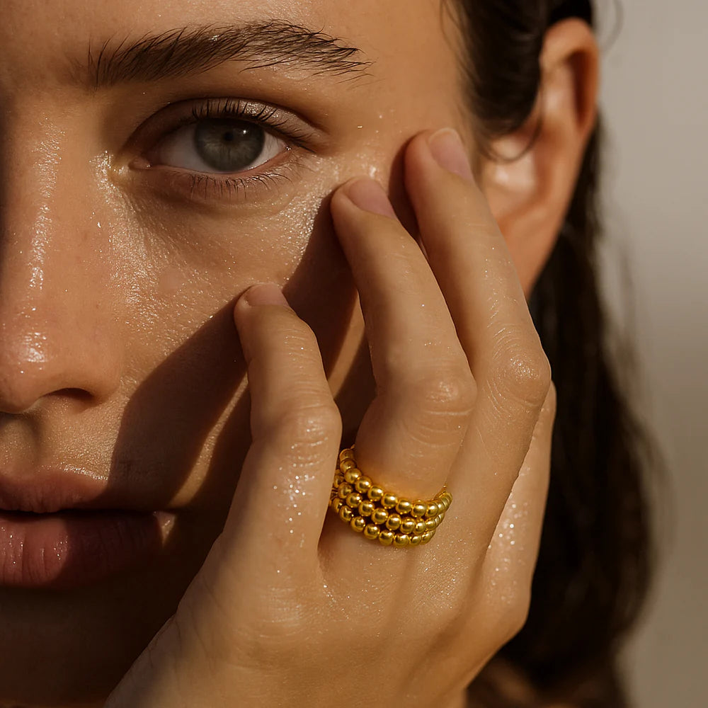 Lucia Beaded Triple Ring Set (Gold)