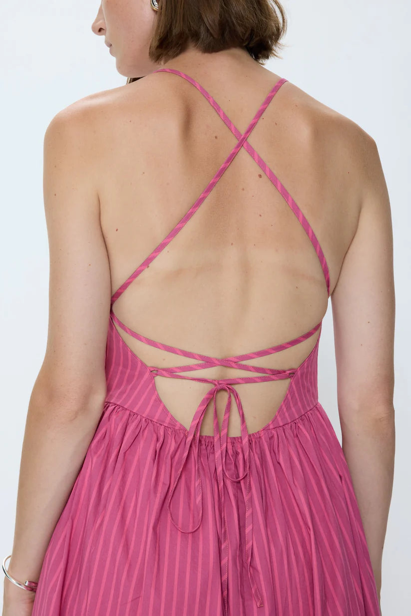 Sadee Open Back Dress - Magenta Stripe