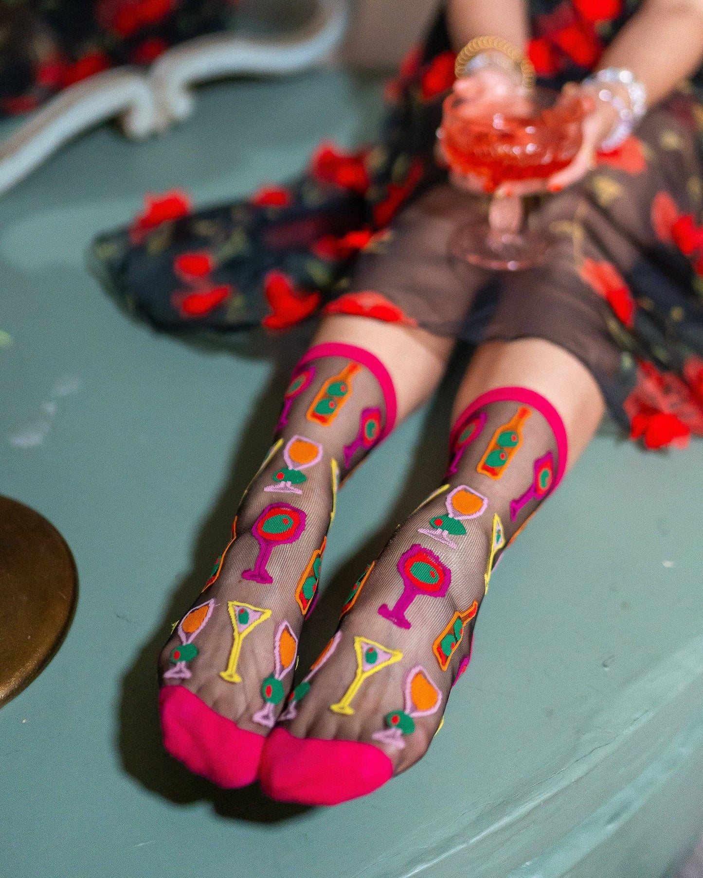 Cocktail Hour Sheer Crew Sock