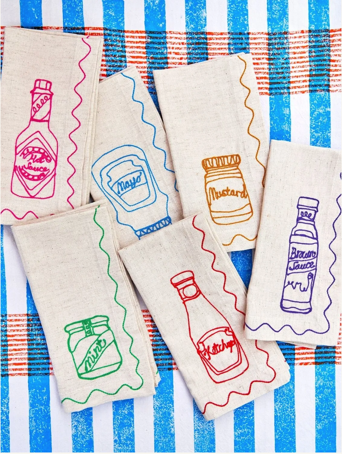 Embroidered Food Condiment Napkins (Set of 6)