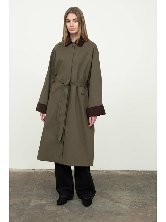 Courduroy Detail Trench Coat