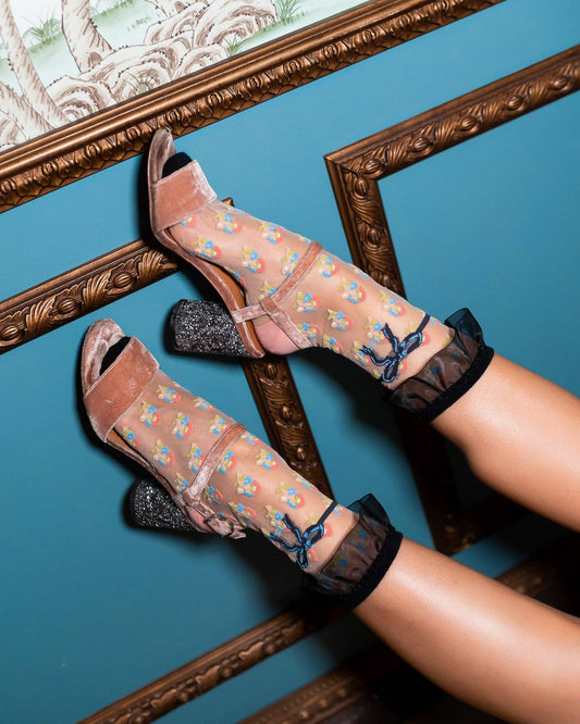 Floral Ruffle Sheer Crew Sock
