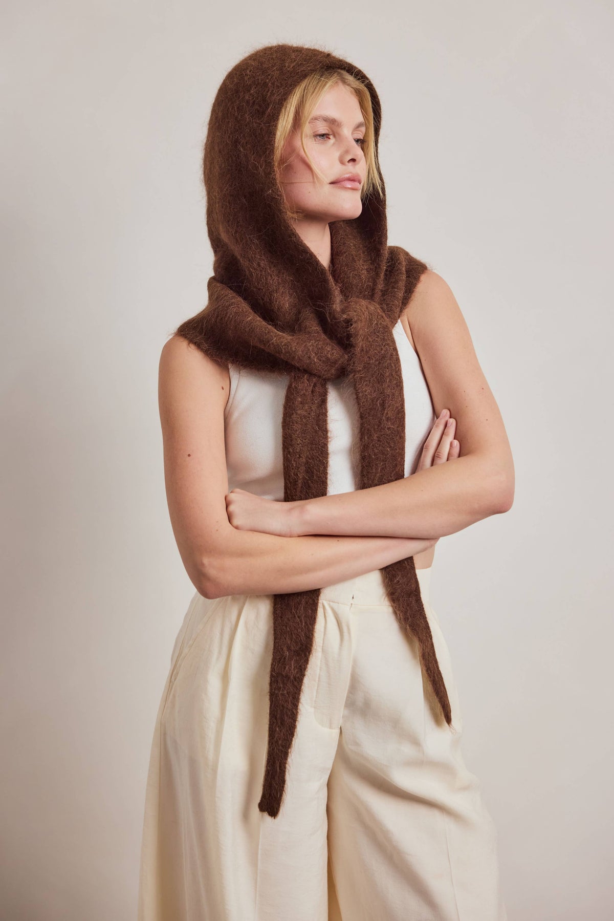 The Alpaca Hooded Scarf - Dark Coffee