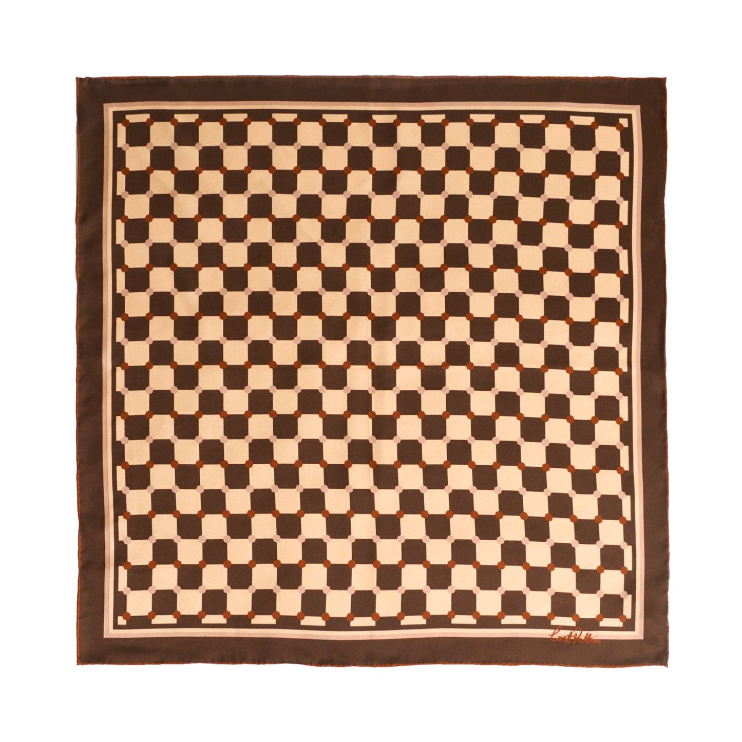 "Checkerboard" Silk Bandana Scarf - Coffee