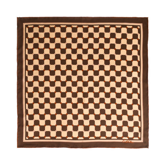 "Checkerboard" Silk Bandana Scarf - Coffee
