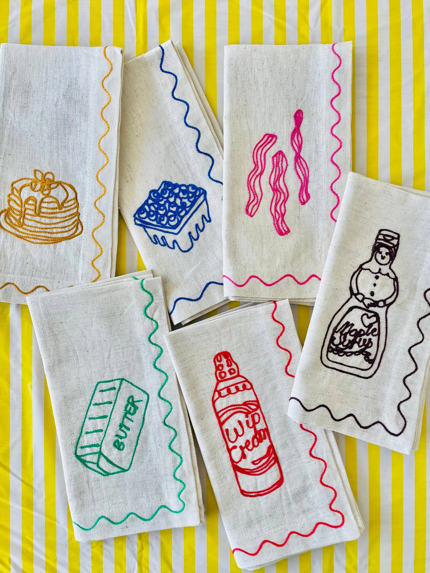 Embroidered 'American Style' Pancake Napkins (Set Of 6)