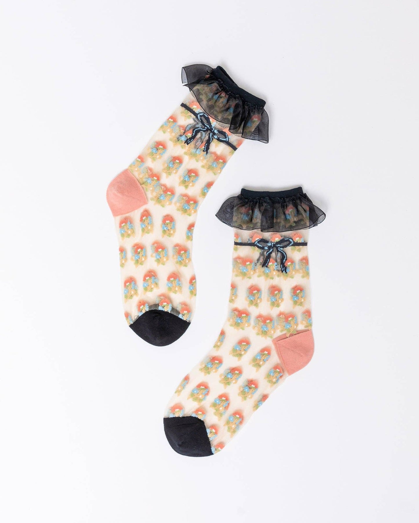 Floral Ruffle Sheer Crew Sock