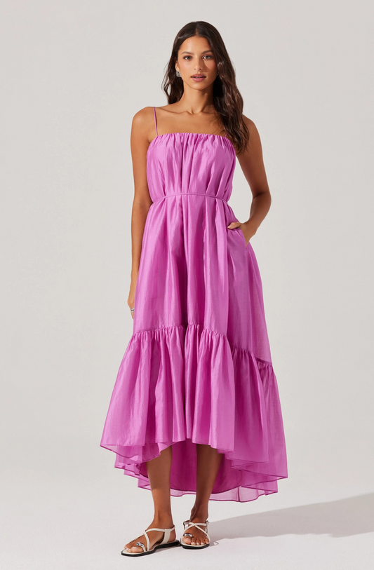 Elisha Tiered High Low Midi Dress
