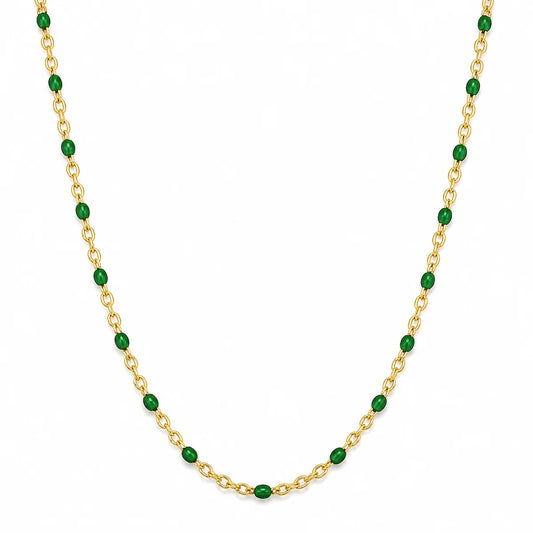 Evie Green Dainty Enamel Beaded Necklace