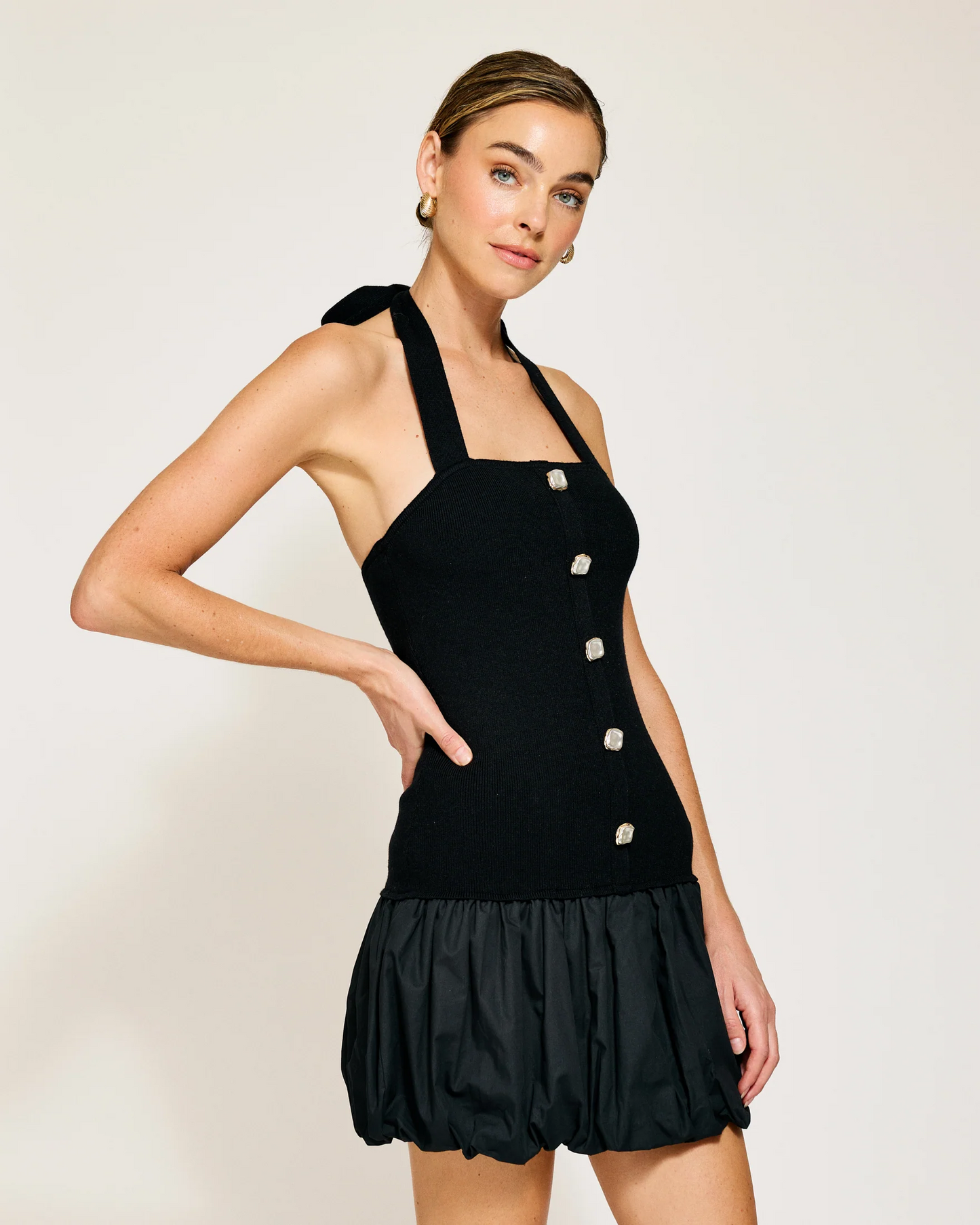 Ramona Mix-Media Balloon Mini Dress