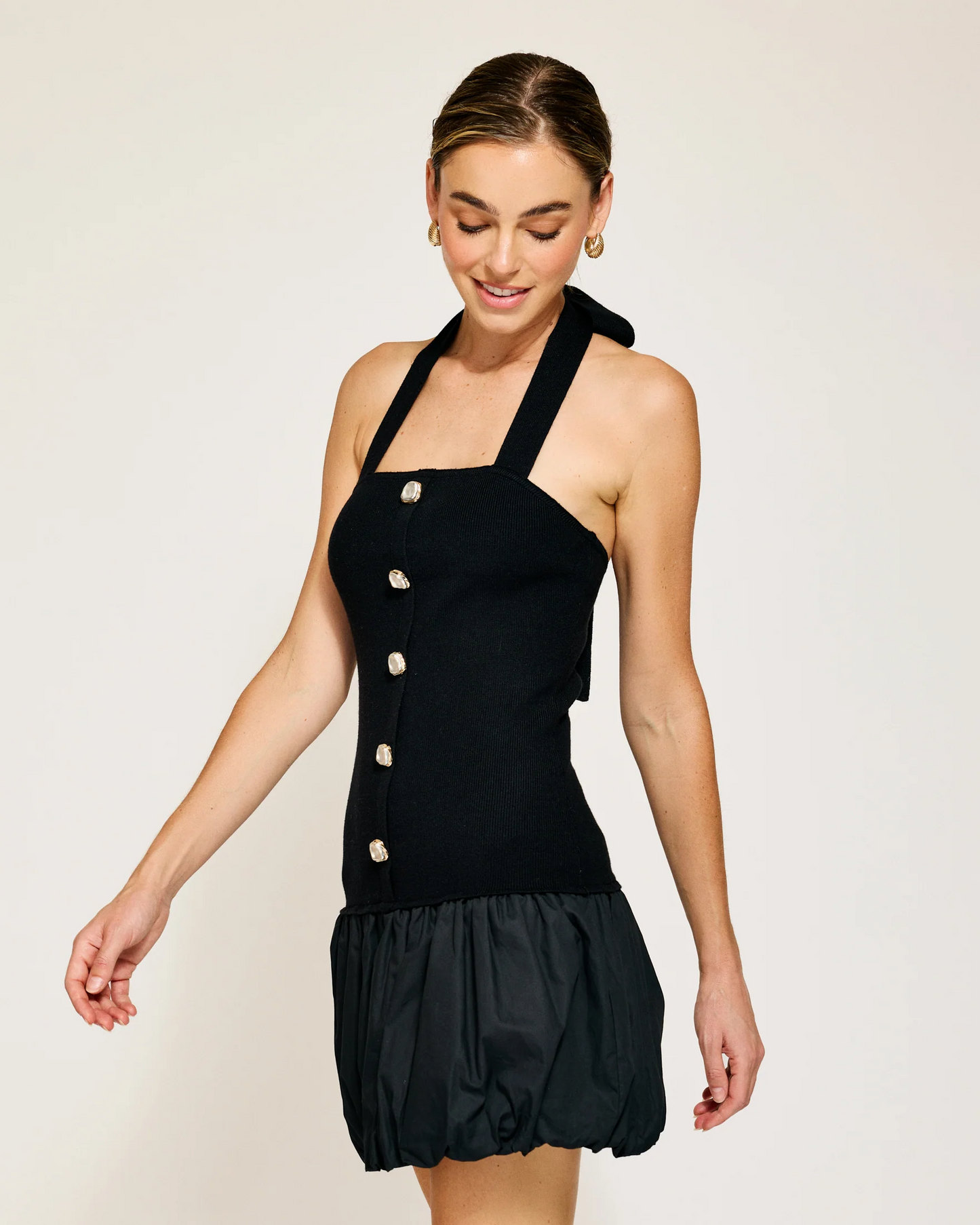 Ramona Mix-Media Balloon Mini Dress
