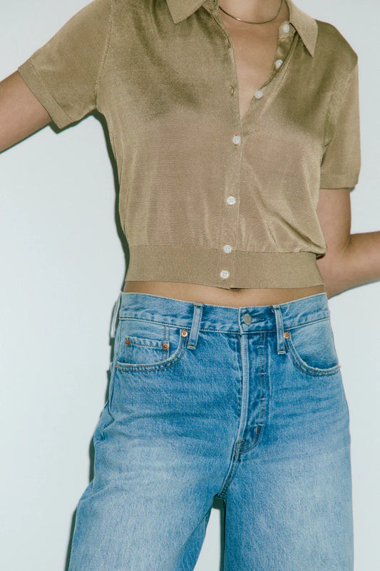 Lucca Short Sleeve Polo Sweater - Wheat