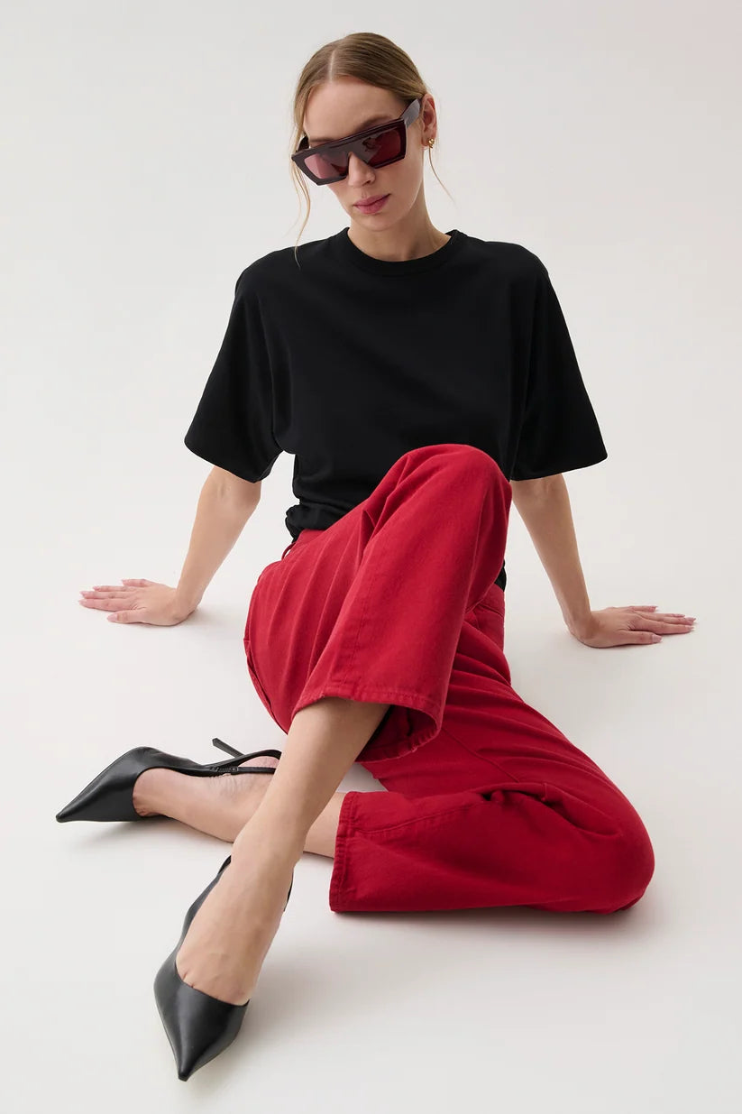 Lexi Mid Rise Bowed Straight - Savvy Red