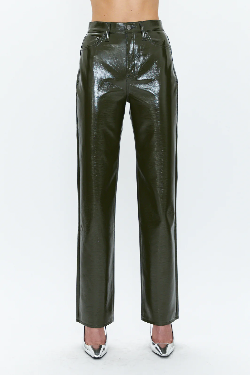 Cassie Super High Rise Straight in Olive Vinyl