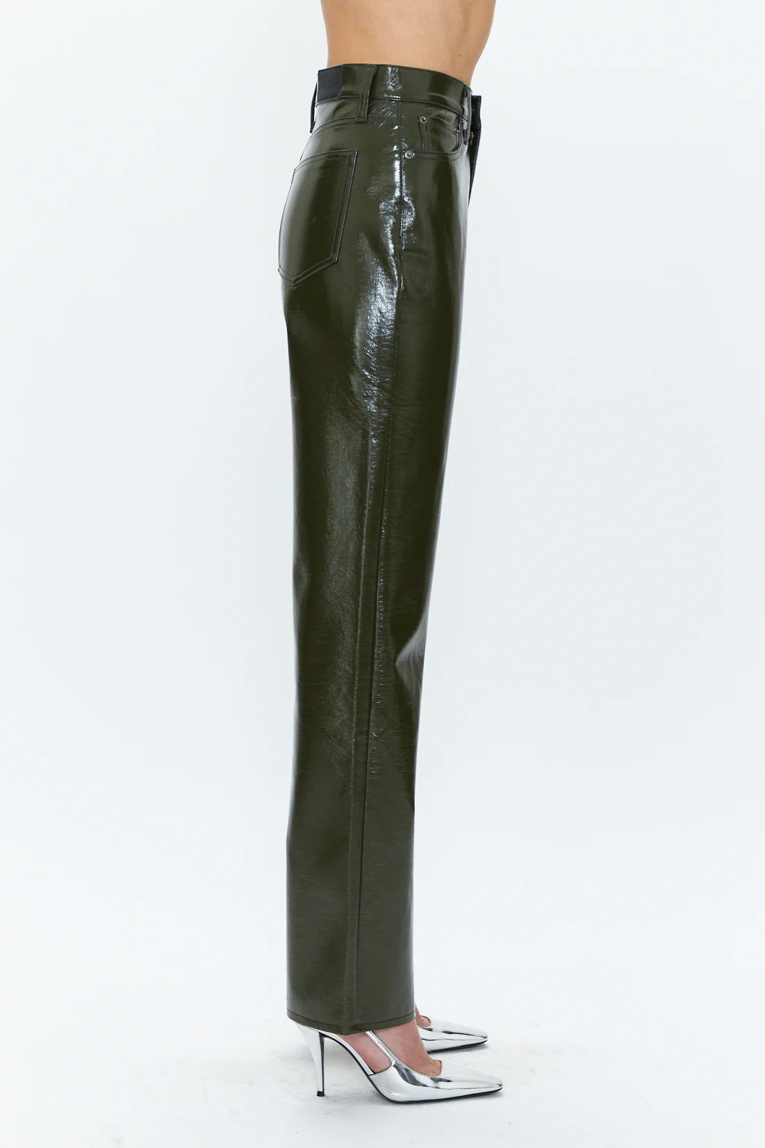 Cassie Super High Rise Straight in Olive Vinyl