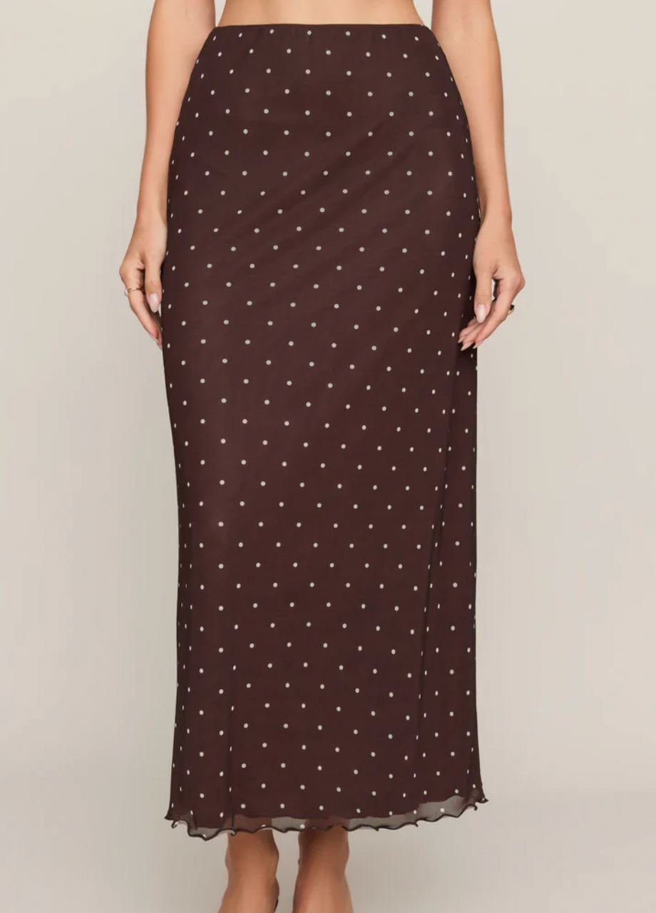 Eda Polka Dot Mesh Midi Skirt