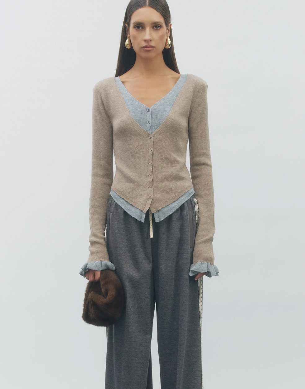 Two Tone Double Layer Cardigan