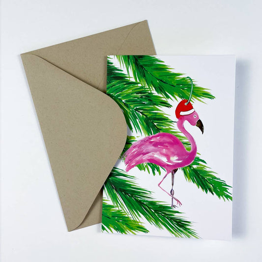 Flamingo Tree Ornament Christmas Card