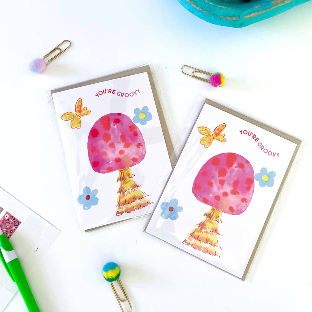 Groovy Mushroom Blank Greeting Card