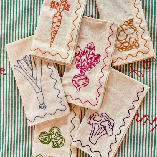 Embroidered Vegetable Napkins (Set of 6)