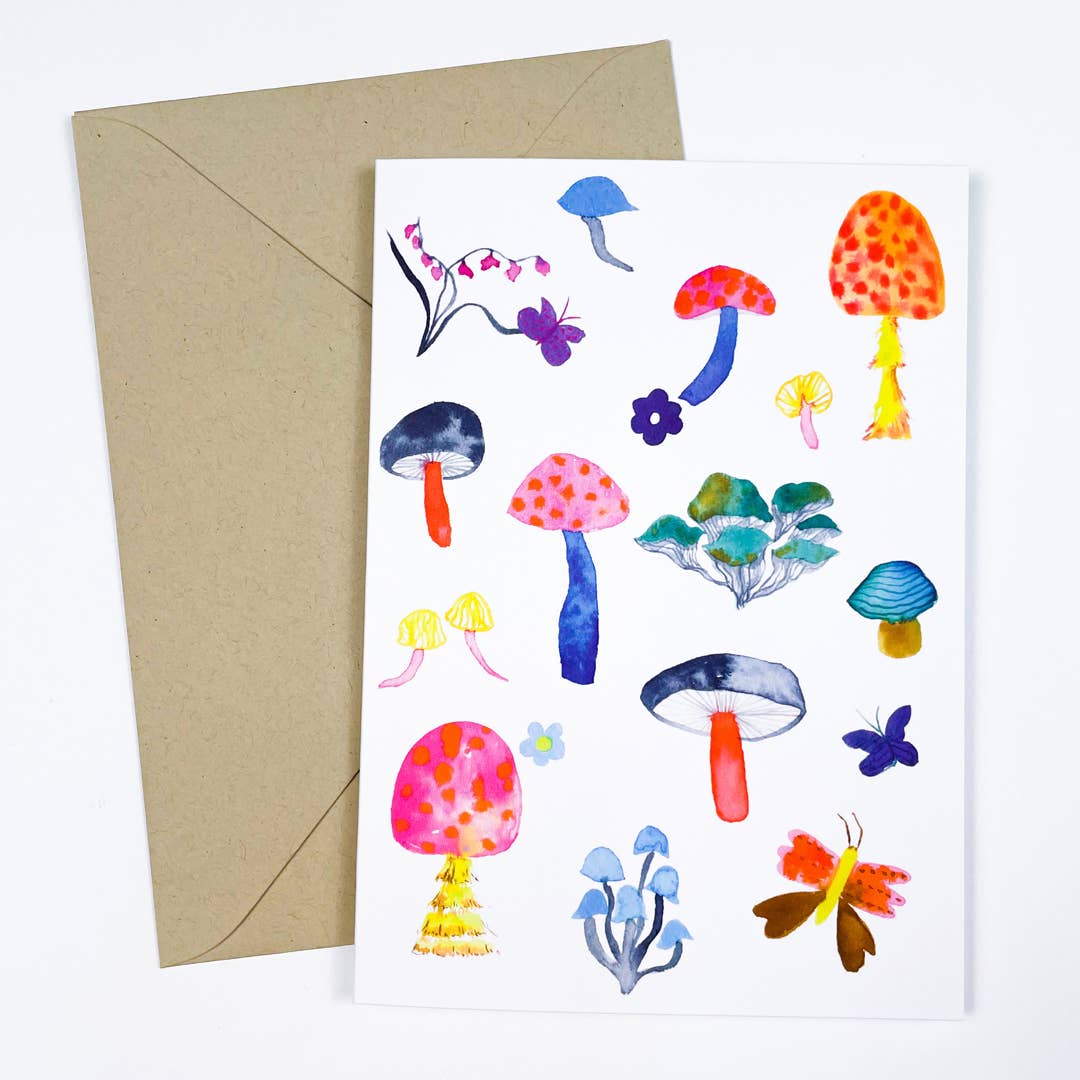 Watercolor Mushrooms Blank Greeting Card