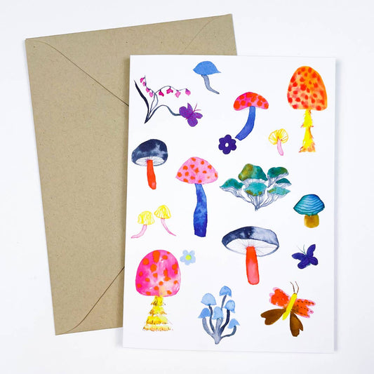 Watercolor Mushrooms Blank Greeting Card