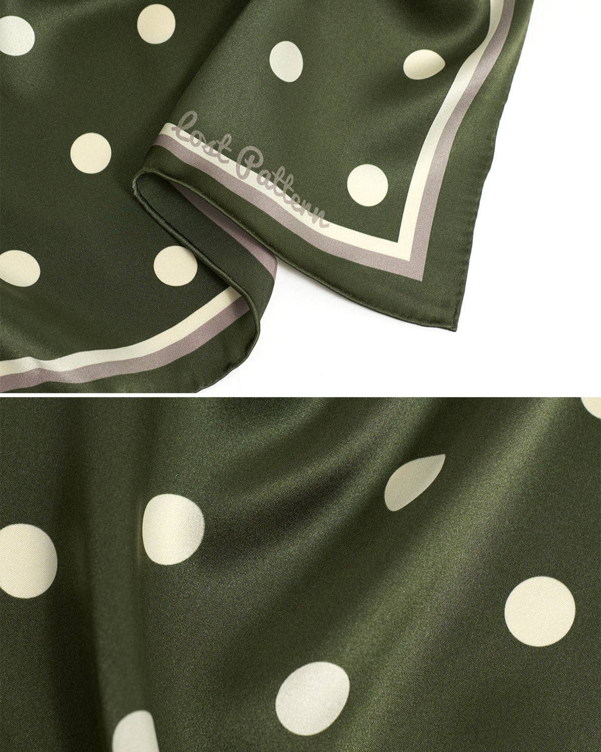 "Retro Polka" Silk Bandana Scarf - Matcha
