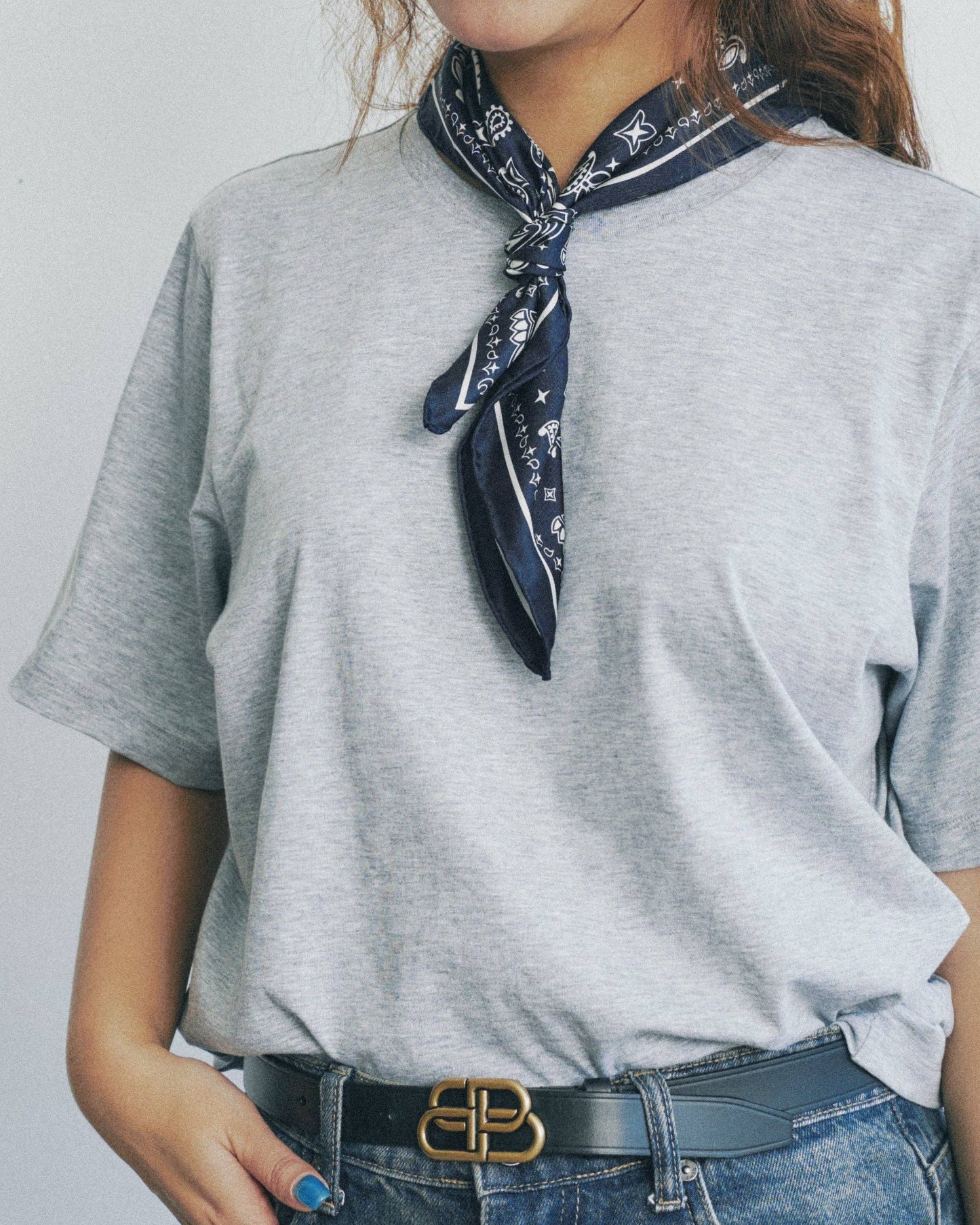 “Paisley" Silk Bandana Scarf - Midnight Blue