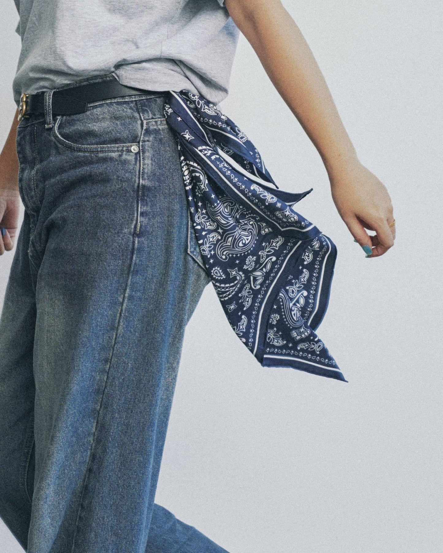 “Paisley" Silk Bandana Scarf - Midnight Blue