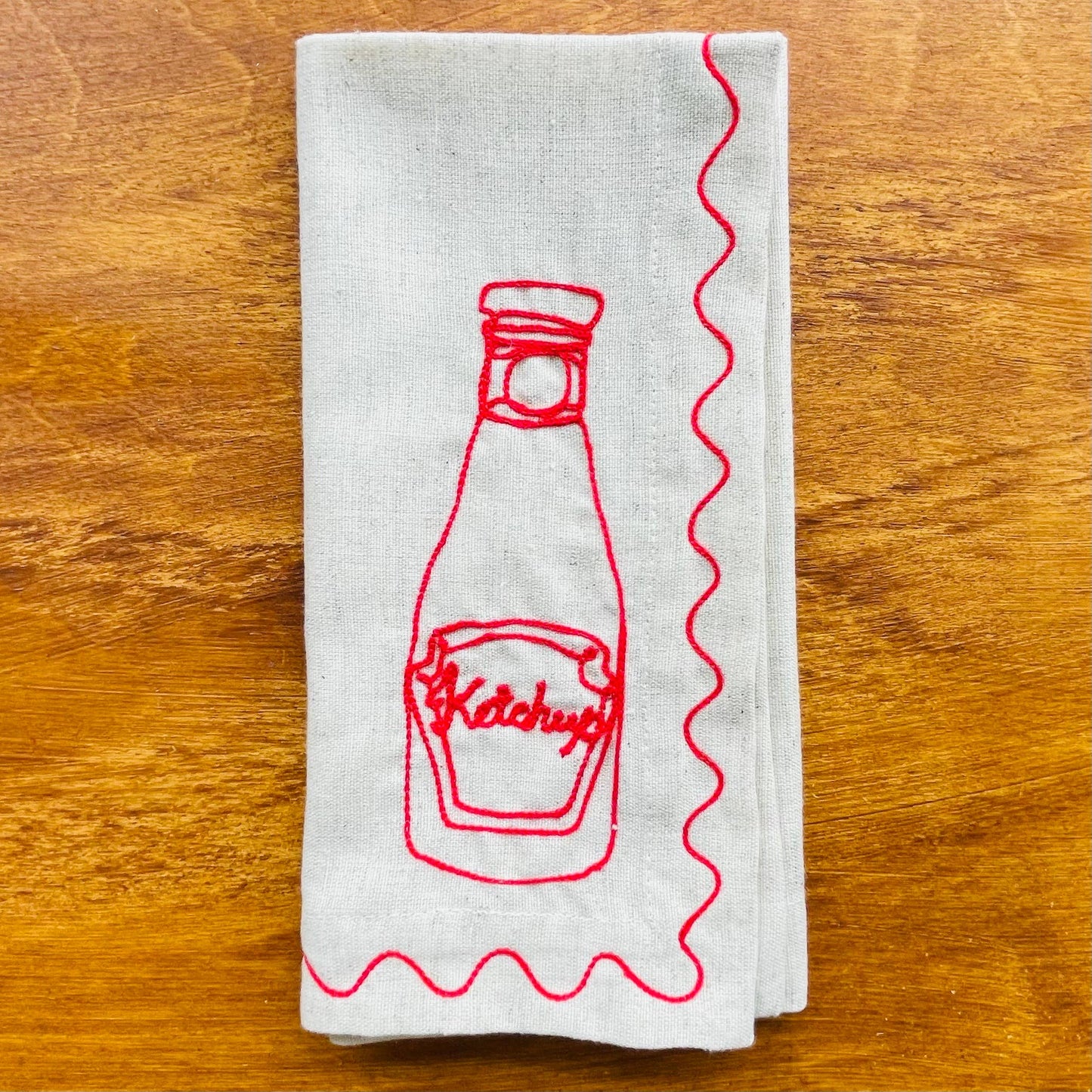 Embroidered Food Condiment Napkins (Set of 6)