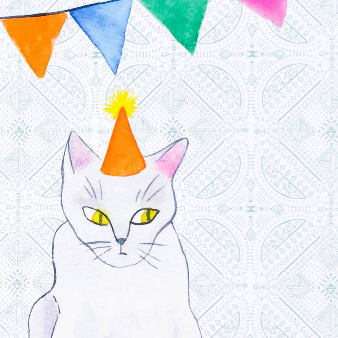 Birthday Cat  Blank Greeting Card