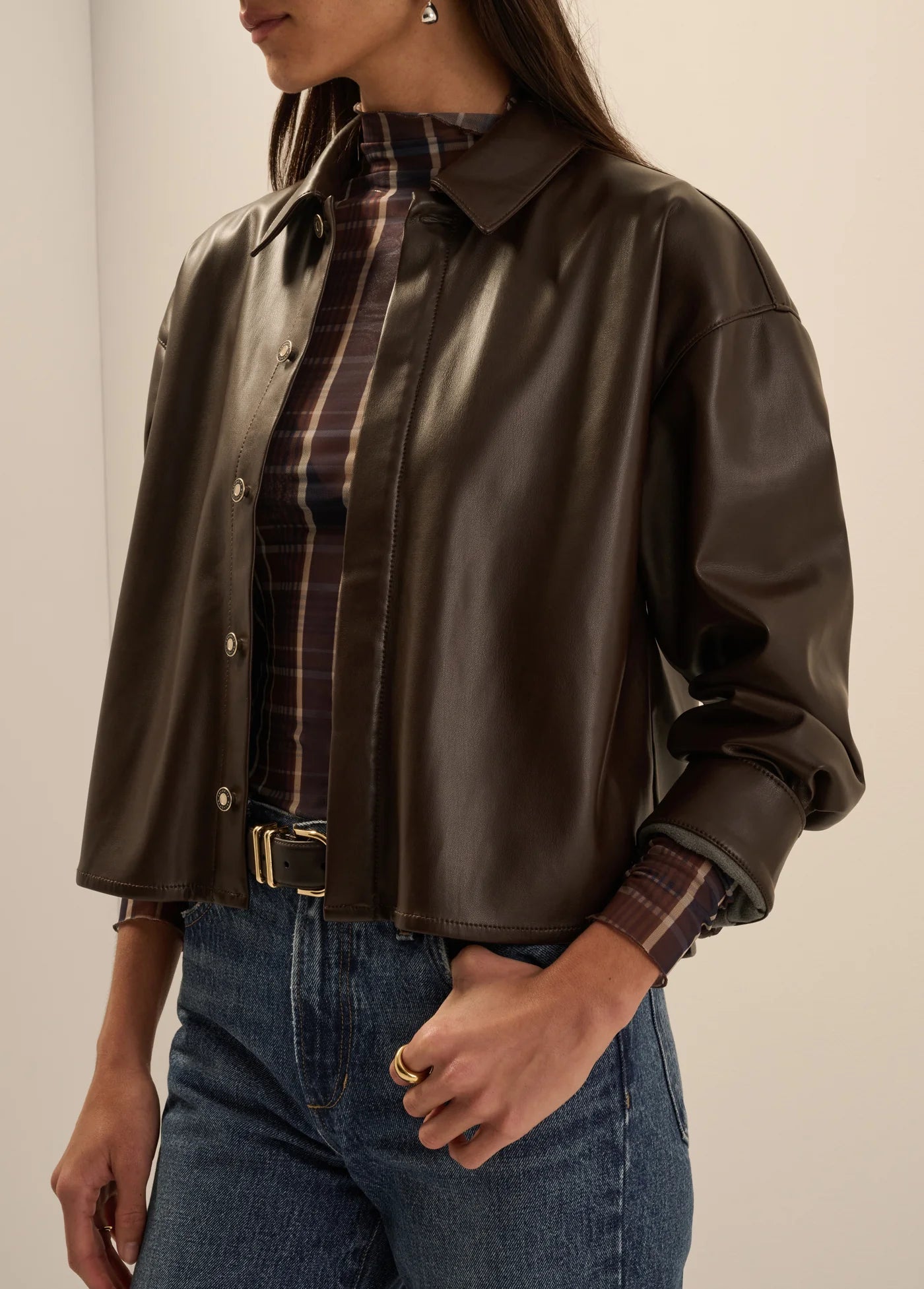 The Vegan Leather Brady Crop Shirt