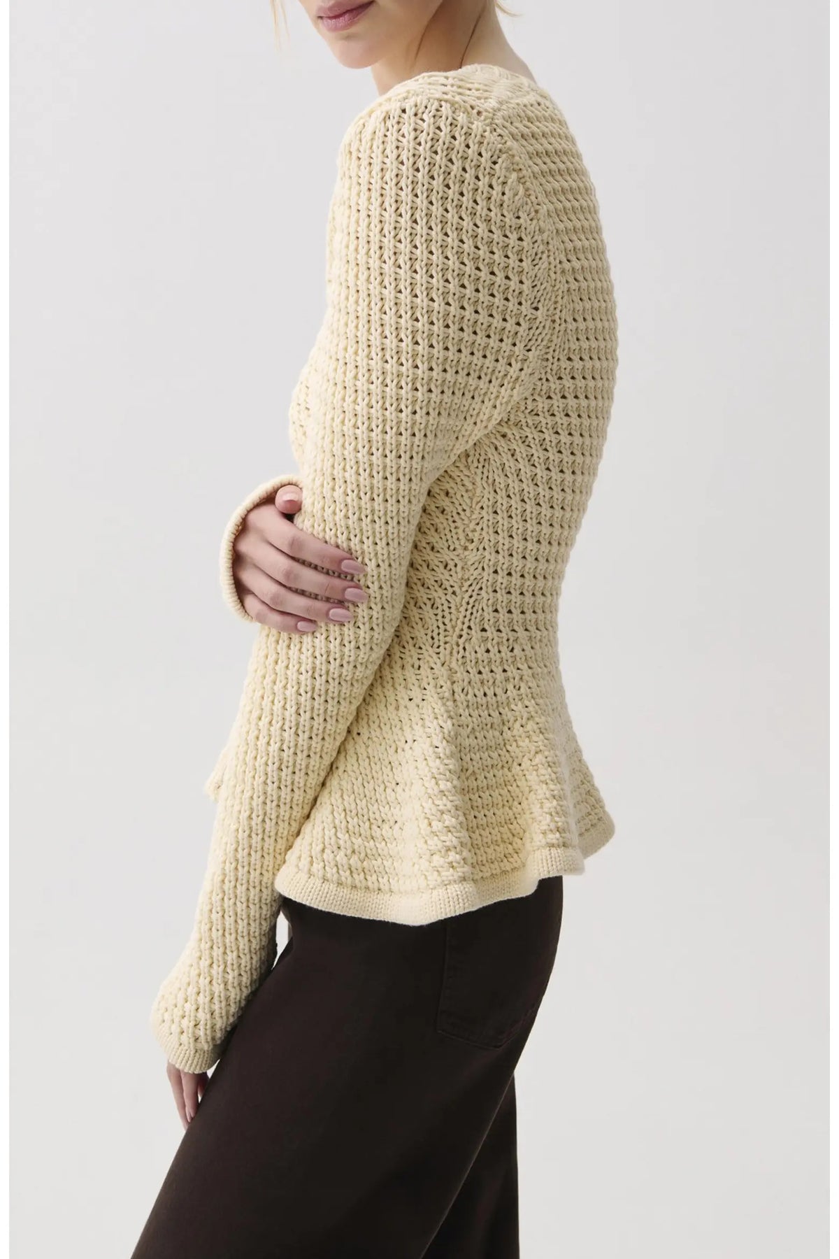 Elina Peplum Openwork Cardigan
