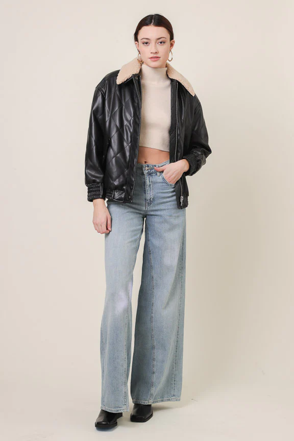 Annette Faux Leather Bomber Jacket