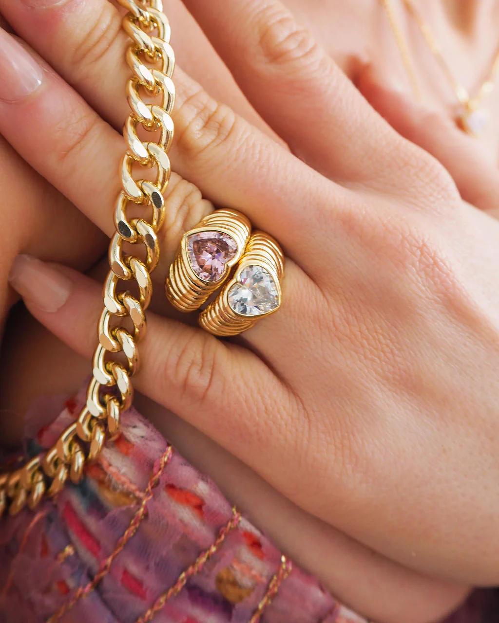 BFF Ring Set - Gold/Clear and Pink
