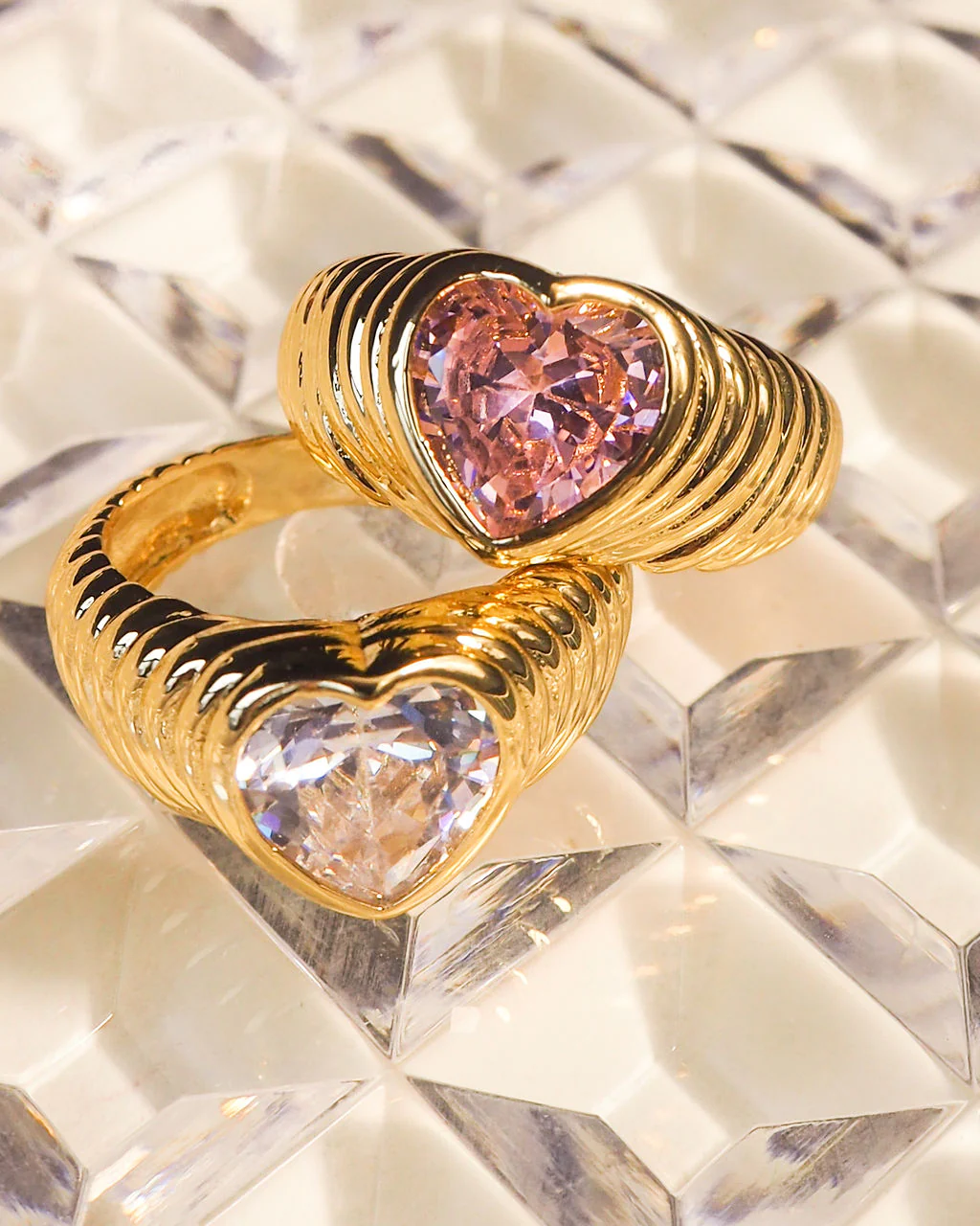 BFF Ring Set - Gold/Clear and Pink